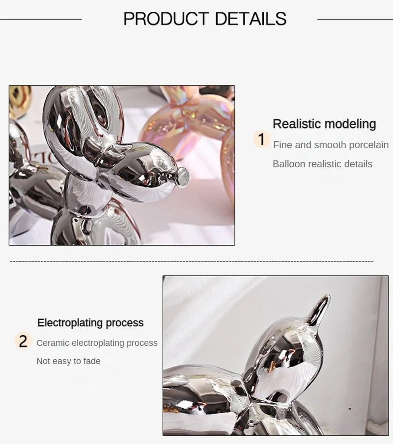 22cm Creative Balloon Dog Abstract Ceramic Ornament Sculpture Study Room Statue Home Office Accessories Decoration Gift
