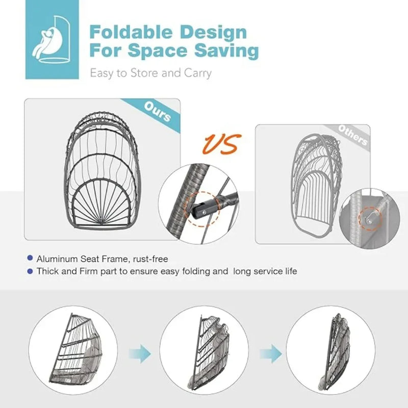 Patiorama Indoor Outdoor Egg Swing Chair Without Stand,Patio Grey Wicker Rattan Hanging Chair,Swing
