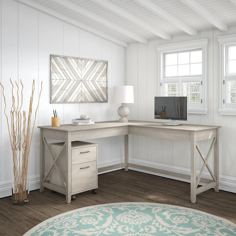 Bush Furniture Key West Mobile File Cabinet, 2 Drawer, Washed Gray