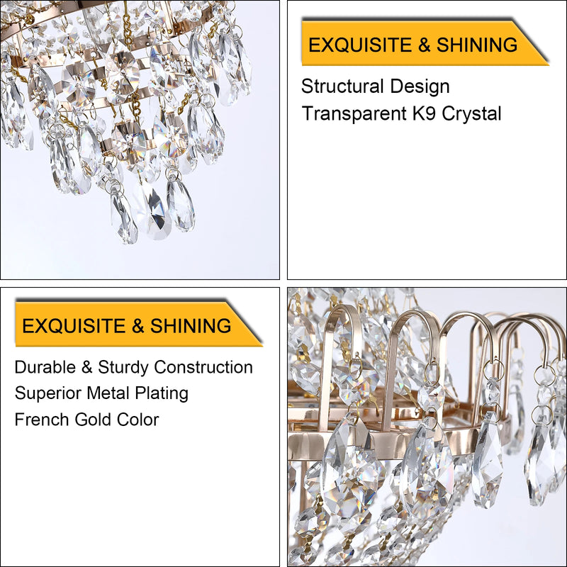 16.9" Luxury Retro Crystal Chandelier European Style Imperial Style Copper Color 7-Light Lighting Fixture Classy Living Room Restaurant Entrance Ceiling Light