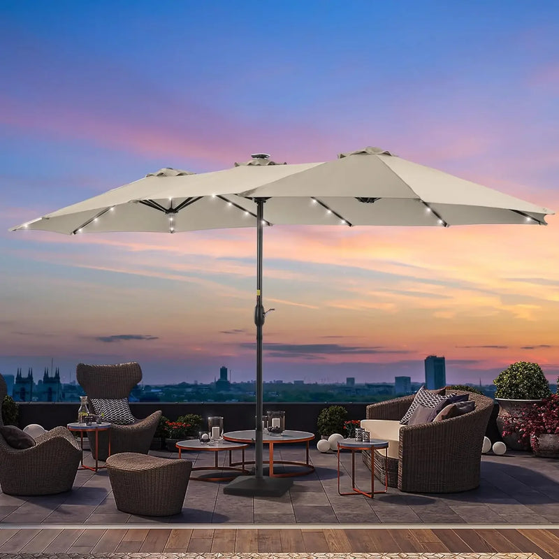Patio Umbrella 15x9FT LED Double-sided with UPF50+ and Wind-Resistant Design, (No Base), Effortless Operation Outdoor Umbrella