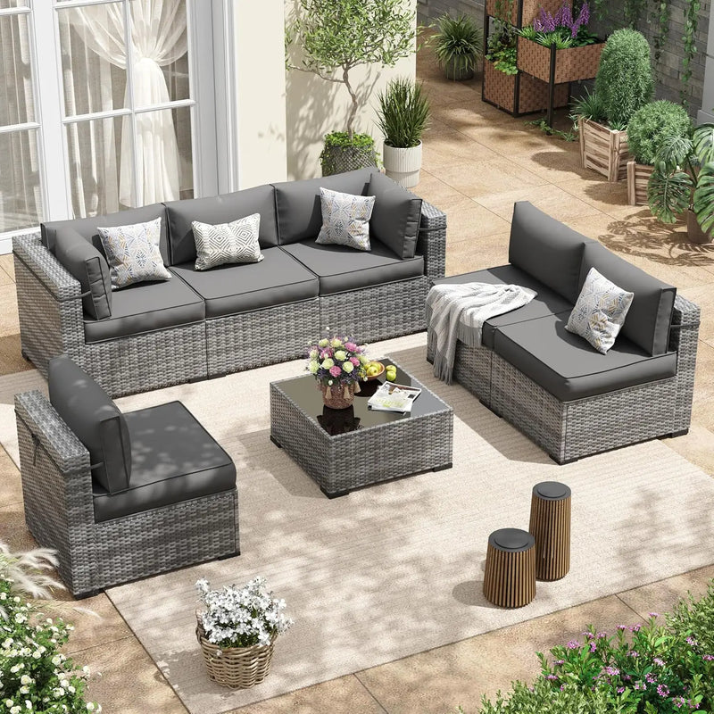Patio Furniture Set, Outdoor Patio Furniture Wicker Furniture, 7-Pieces Outdoor Sectional Sofa with Patio Furniture Cover