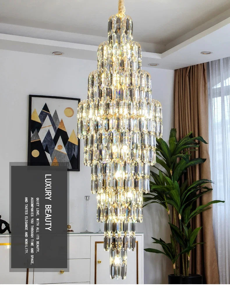 Duplex Building Chandelier Villa Living Room Crystal Lamp Hotel Luxury Chandelier High-end Spiral Staircase Long Chandelier. Gorgeous beauty arrives 30-42 days