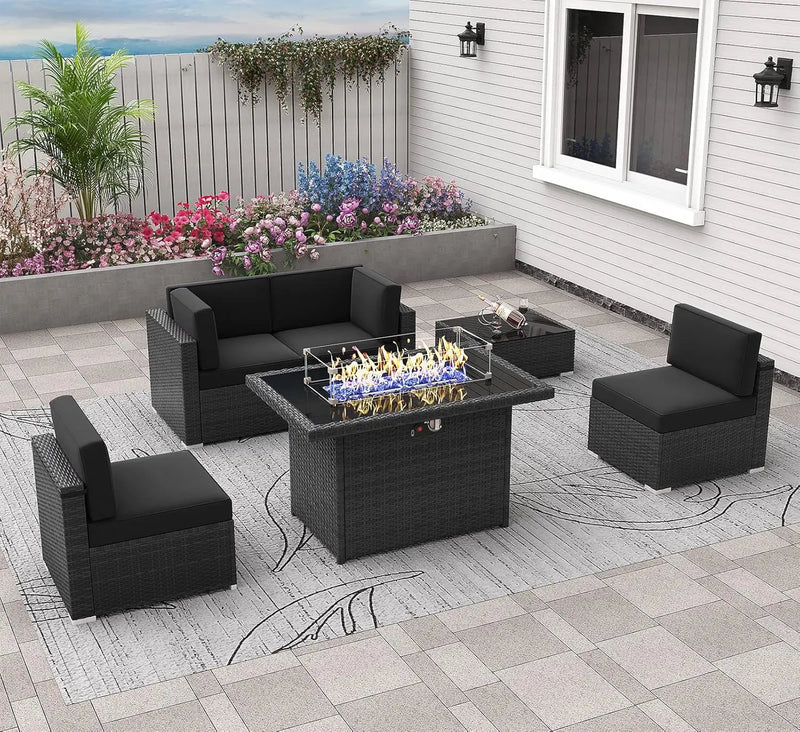 Outdoor Sectional Wicker Conversation Sofa Sets with Coffee Table