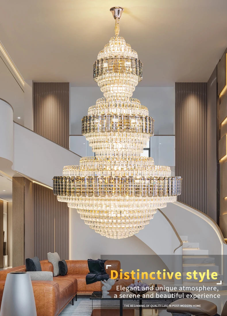European Duplex Chandelier Luxury Hotel Lobby Loft Crystal Light Creative Personality Villa Living Room Stairwell Big Hanging, this Beauty ships from Europe, Arrival 29- 42 days