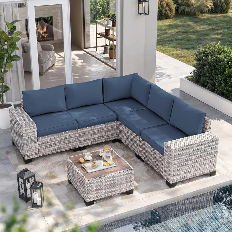 6-Piece Outdoor Patio Furniture Set - Wicker Sectional Sofa with Thick Cushions & Coffee Table for Stylish Outdoor Conversations