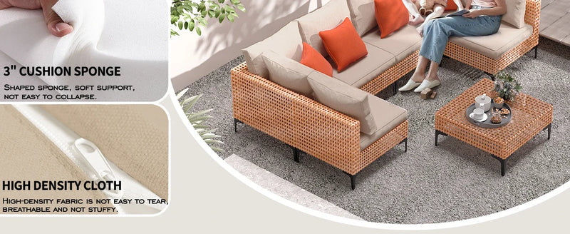 5 Piece Outdoor Patio Furniture Set Modular Outdoor Furniture Set Wicker Outdoor Sectional Sofa with Cushions and Table Patio