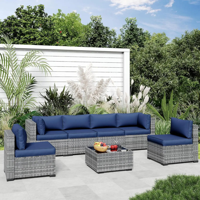 Patio Furniture Set, Outdoor Patio Furniture Wicker Furniture, 7-Pieces Outdoor Sectional Sofa with Patio Furniture Cover