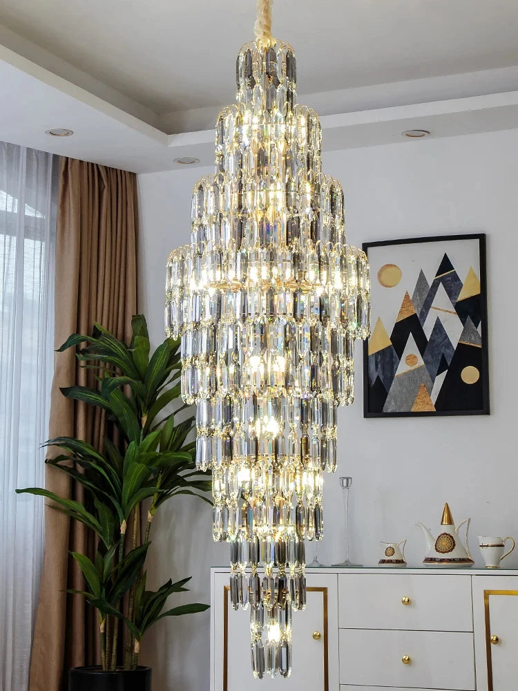 Duplex Building Chandelier Villa Living Room Crystal Lamp Hotel Luxury Chandelier High-end Spiral Staircase Long Chandelier. Gorgeous beauty arrives 30-42 days