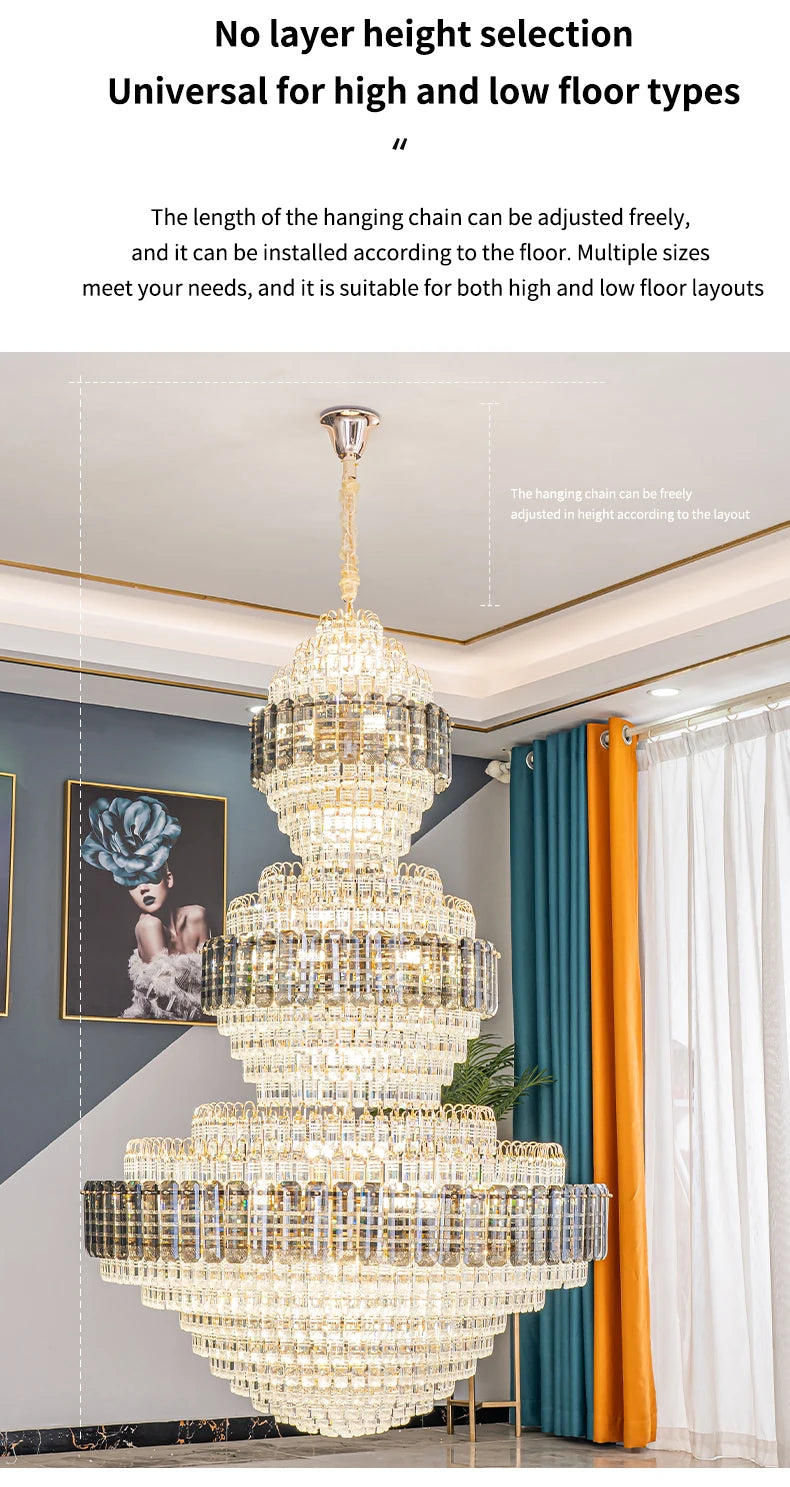 European Duplex Chandelier Luxury Hotel Lobby Loft Crystal Light Creative Personality Villa Living Room Stairwell Big Hanging, this Beauty ships from Europe, Arrival 29- 42 days