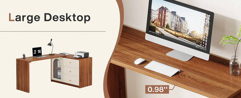 Tribesigns L Shaped Computer Desk with Drawers, Modern Corner Home Office Desk with Reversible Storage Cabinet, Long Study Desk
