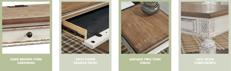 Signature Design by Ashley Realyn Farmhouse 60" Home Office Desk with USB Charging, Chipped White