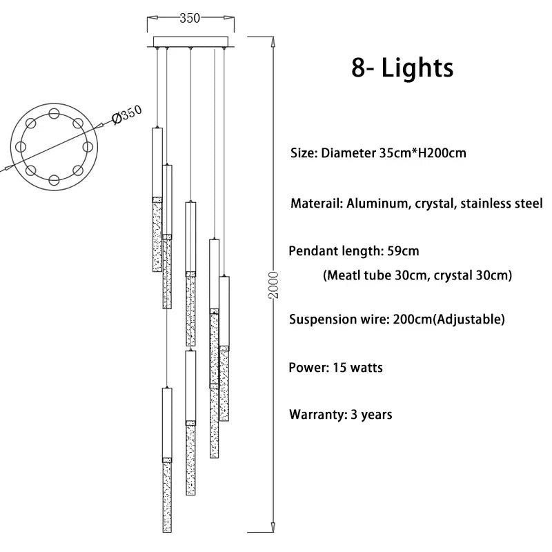 Nordic Minimalist Indoor Pendant Light Fixture Modern Ceiling Crystal Led Chandelier Long Hanging Lamp for Staircase Living Room