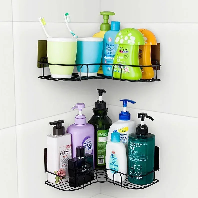 Bathroom Corner Triangle Shelf Wall Mounted Storage Shelves Shampoo Holder Cosmetic Rack Iron Shower Drain Basket Organizer