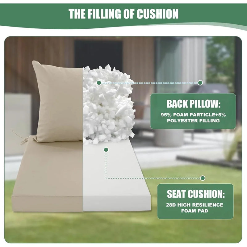 Waterproof Backrest and Deep Seat Furniture, Outdoor Sofa Replacement Cushions with Removable Cover, 24 x 24 Inch, Cream