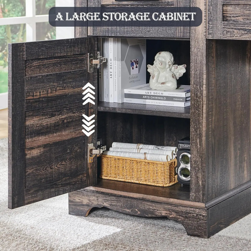 RedLemon 60" Farmhouse L Shaped Desk with Hutch Wood Home Office Executive Desk with Drawer Charging Station File Drawer