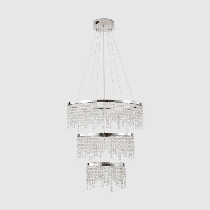 23.6-inch Crystal Chandelier, Dimmable Led Ceiling Lamp, Adjustable Color Temperature 3000K/4000K/6000K, Height Adjustable, Luxury Round Chandelier Arrival 6-10 days