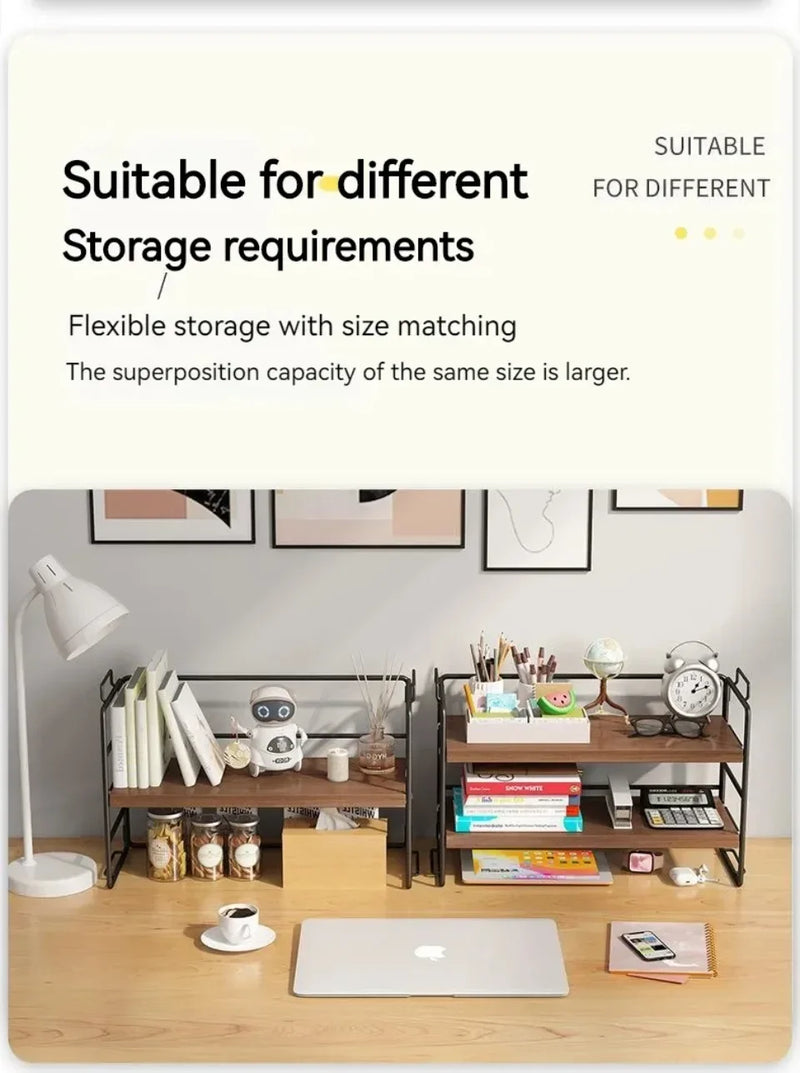 Desktop Bookshelf Organizer Multi-Layer Storage Rack Wooden Flower Shelf Kitchen Organizer Save Space Bedroom Makeup Stand Rack