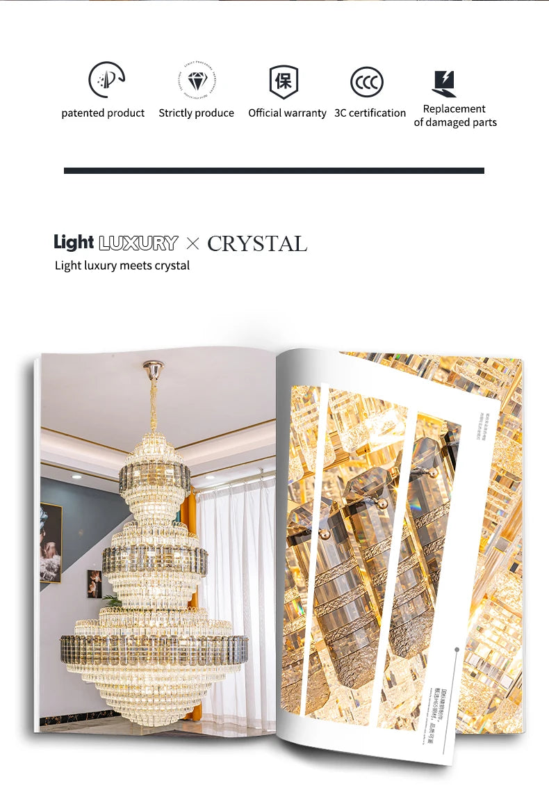 European Duplex Chandelier Luxury Hotel Lobby Loft Crystal Light Creative Personality Villa Living Room Stairwell Big Hanging, this Beauty ships from Europe, Arrival 29- 42 days
