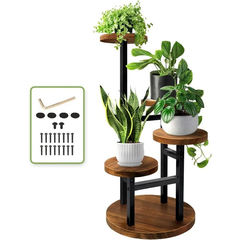 4 Tier Corner Plant Stand, Tall Metal Wood Plant Shelf Holder for Indoor, Outdoor Display Rack Flower Pot Stand