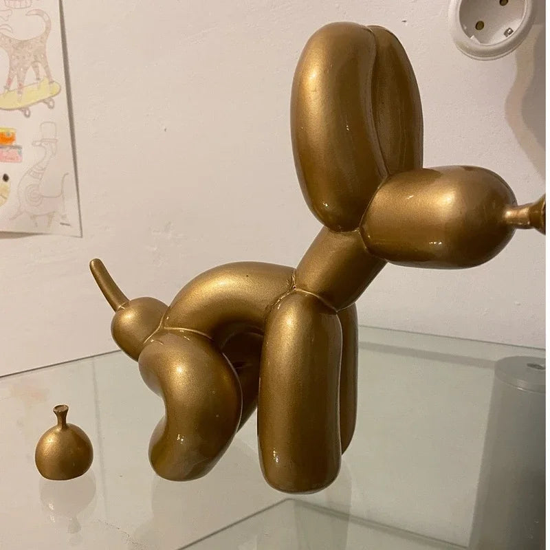 Balloon Dog Statue for Home Decoration, Resin Animal Sculpture, Doggy Poo, Standing Craft, Office Decor, Black and Gold