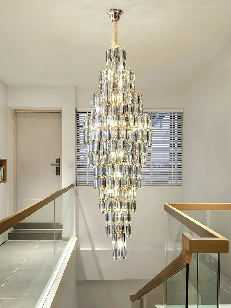 Duplex Building Chandelier Villa Living Room Crystal Lamp Hotel Luxury Chandelier High-end Spiral Staircase Long Chandelier. Gorgeous beauty arrives 30-42 days