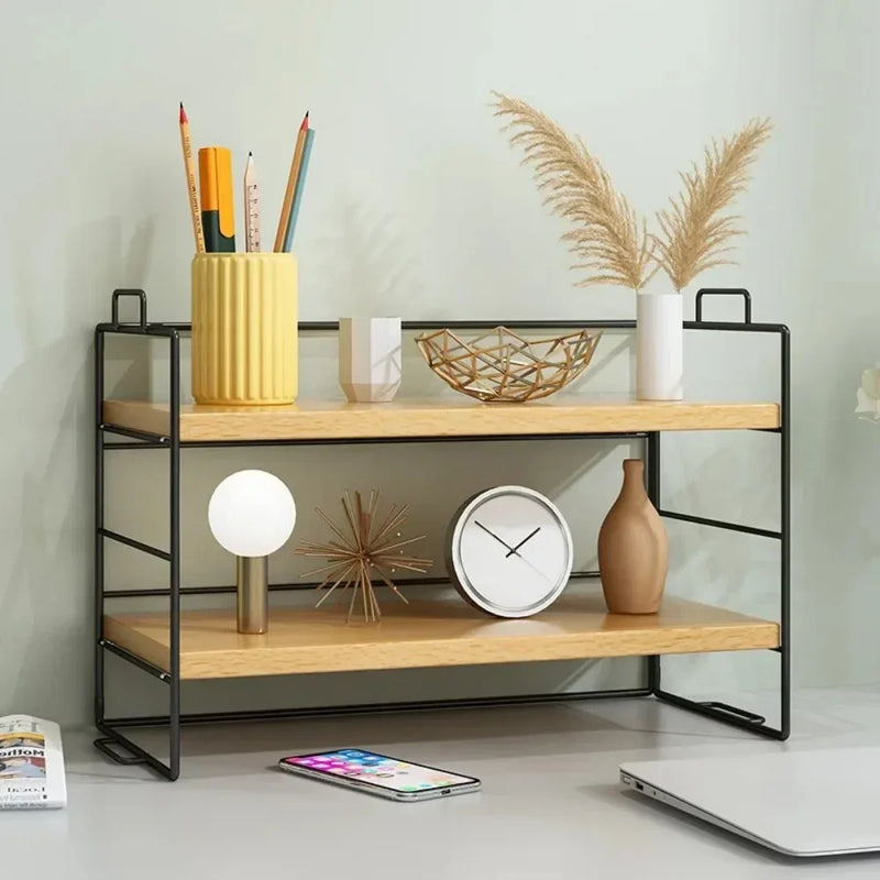 Desktop Bookshelf Organizer Multi-Layer Storage Rack Wooden Flower Shelf Kitchen Organizer Save Space Bedroom Makeup Stand Rack