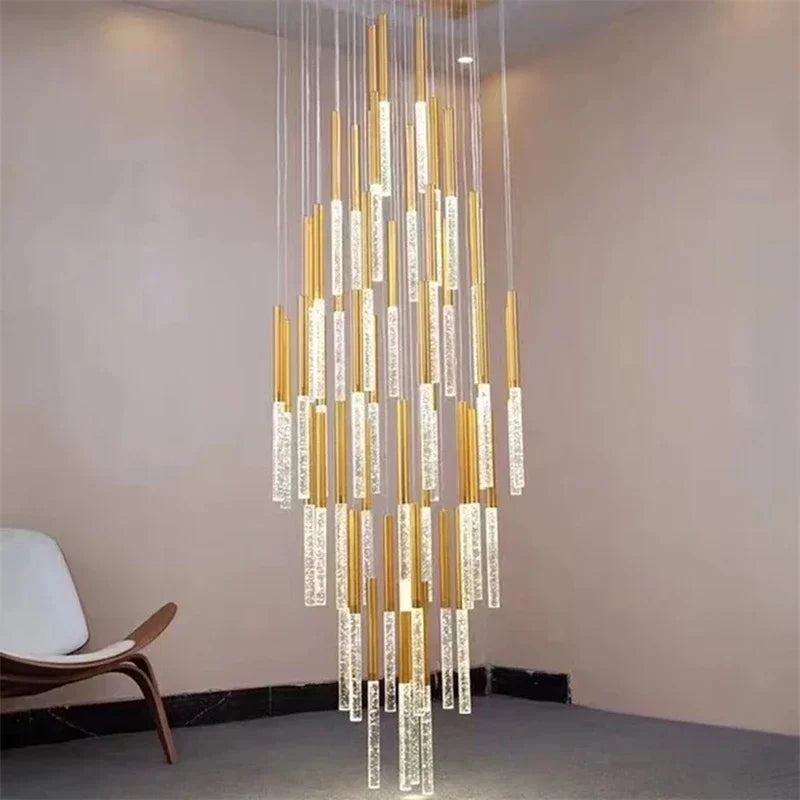Nordic Minimalist Indoor Pendant Light Fixture Modern Ceiling Crystal Led Chandelier Long Hanging Lamp for Staircase Living Room