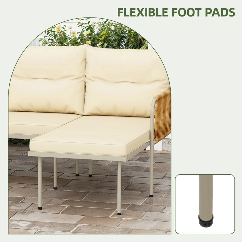 3-Piece Outdoor Wicker Patio Furniture Set -Rattan L-Shaped Sectional Sofa with Detachable Lounger, Table, and Cushions