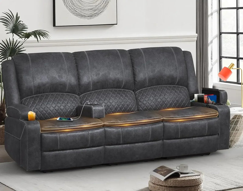 3 Seater Recliner Sofa Set with 2-Tier Cushion, 3+1 Pieces in Living Room, 3 Seater Reclining Couch Leather