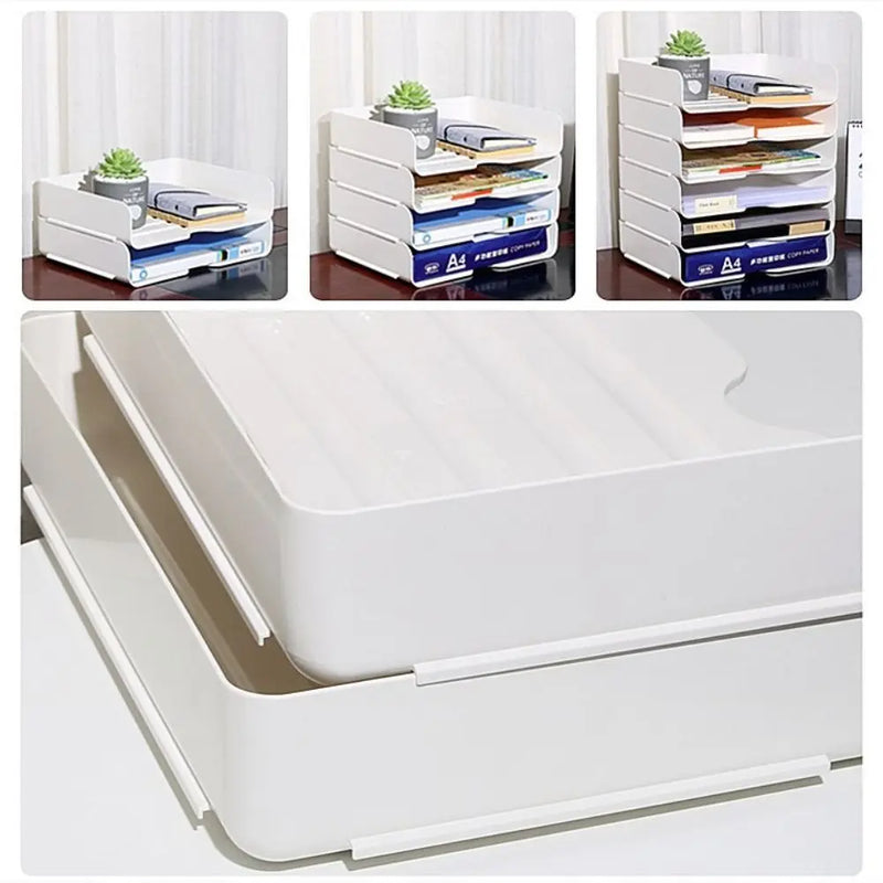 Stackable Desk Organizer Paper Tray Holder Office Desktop File Letter Book Document Filing Shelf Cosmetics Storage Rack