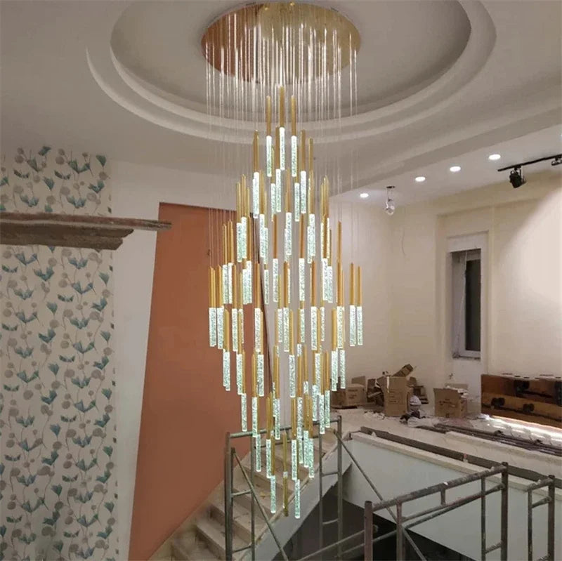 Nordic Minimalist Indoor Pendant Light Fixture Modern Ceiling Crystal Led Chandelier Long Hanging Lamp for Staircase Living Room