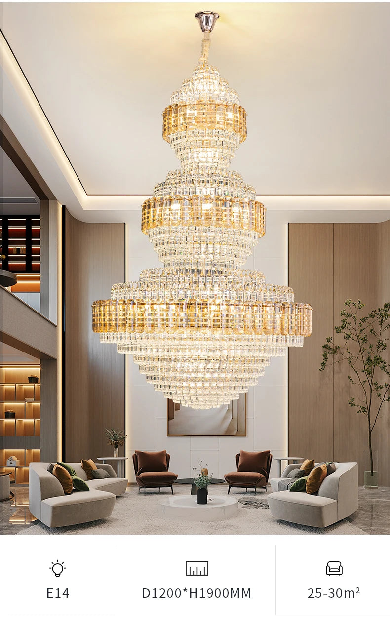 European Duplex Chandelier Luxury Hotel Lobby Loft Crystal Light Creative Personality Villa Living Room Stairwell Big Hanging, this Beauty ships from Europe, Arrival 29- 42 days