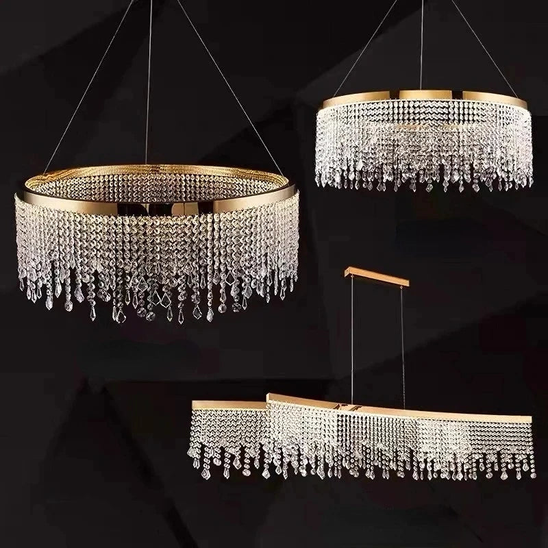 Modern K9 Crystal Chandelier Luxury Gold LED Pendant Lamp Circle Design Hanging Lights for Living Room Home Decoration Lighting Arrival 29-48 days