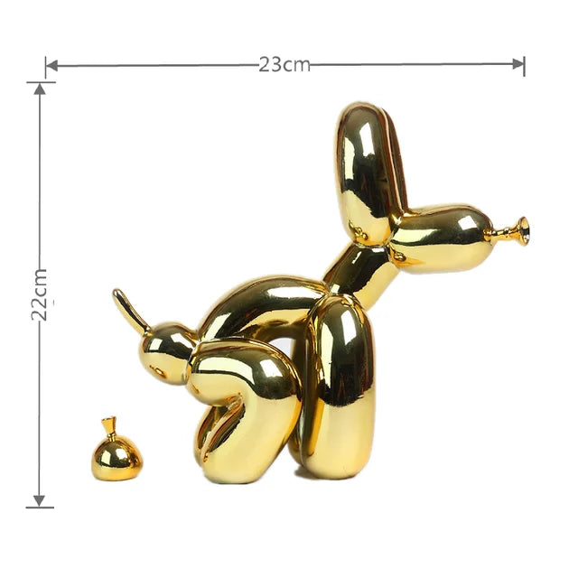 Balloon Dog Statue for Home Decoration, Resin Animal Sculpture, Doggy Poo, Standing Craft, Office Decor, Black and Gold