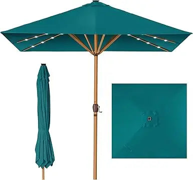 Best Choice Products 9ft Deep Square Solar Powered LED Lighted Patio Umbrella w/Faux Wood Texture, UV-Resistant Fabric