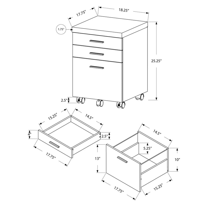 Contemporary White Mobile File Cabinet with Printer Stand 3-Drawer Office Furniture Laminate filing cabinet