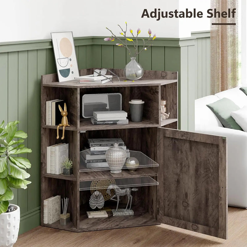 Corner Storage Shelf with USB Ports and Outlets Industrial Organizer for Small Space Wooden 6-Cubby Bookshelf for Study Playroom