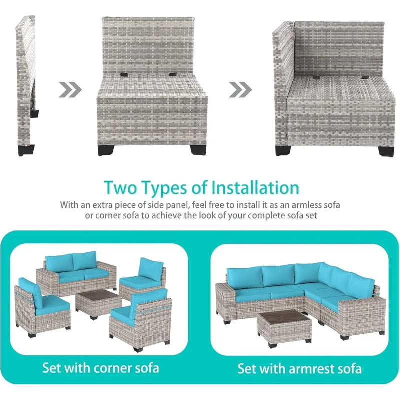 6-Piece Outdoor Patio Furniture Set - Wicker Sectional Sofa with Thick Cushions & Coffee Table for Stylish Outdoor Conversations