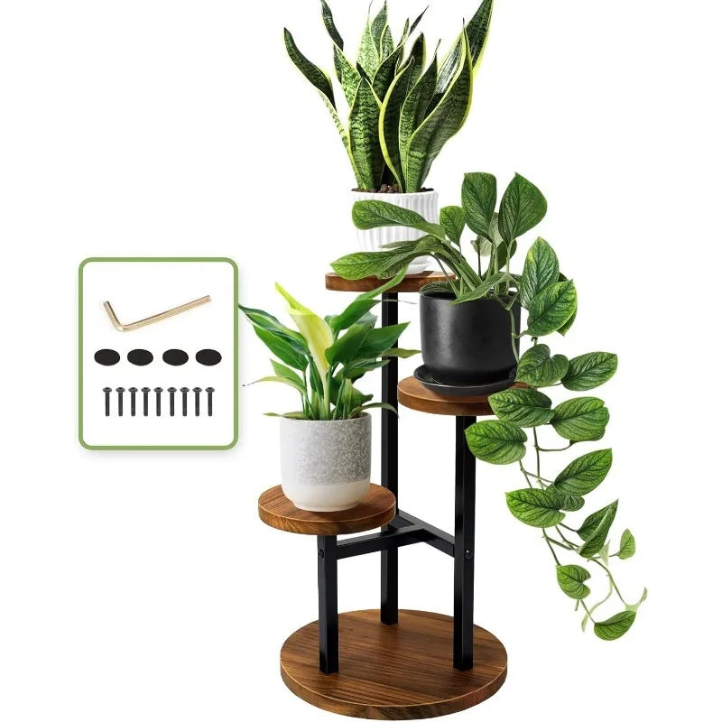 4 Tier Corner Plant Stand, Tall Metal Wood Plant Shelf Holder for Indoor, Outdoor Display Rack Flower Pot Stand