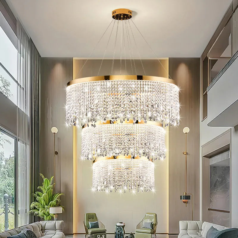 Modern K9 Crystal Chandelier Luxury Gold LED Pendant Lamp Circle Design Hanging Lights for Living Room Home Decoration Lighting Arrival 29-48 days