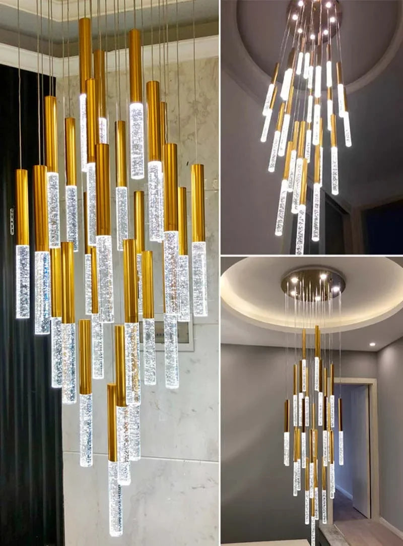 Nordic Minimalist Indoor Pendant Light Fixture Modern Ceiling Crystal Led Chandelier Long Hanging Lamp for Staircase Living Room