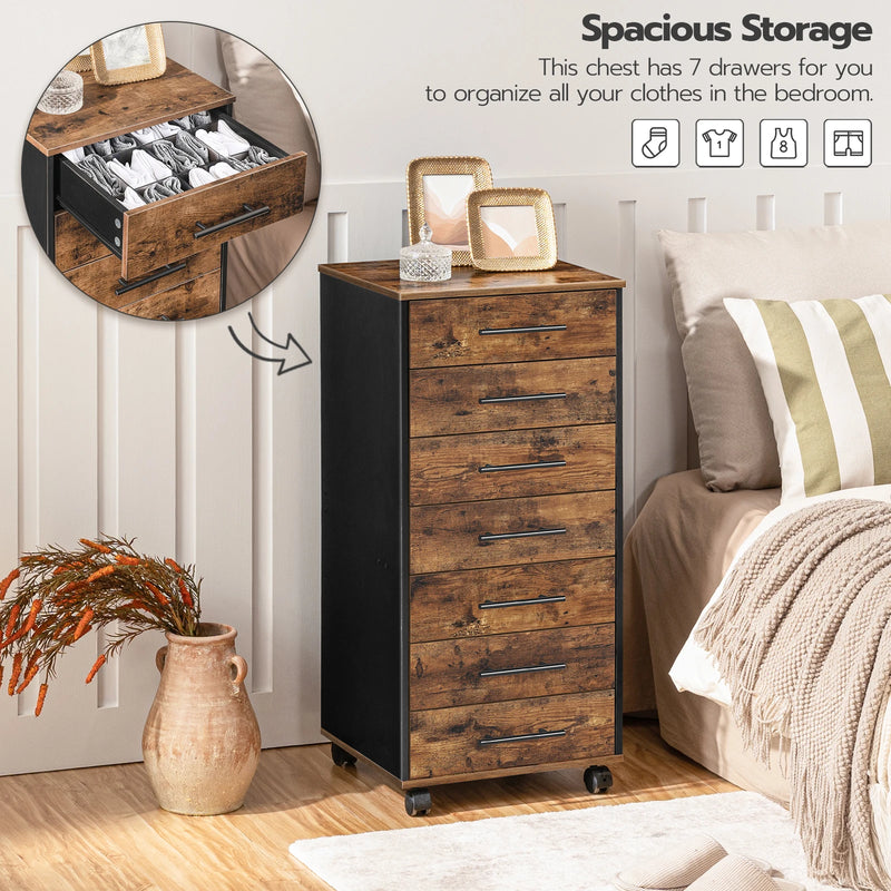 HOOBRO 7-Drawer Chest Wooden File Cabinet, Office Cabinet with Drawers, Storage Cabinet, for Home Office