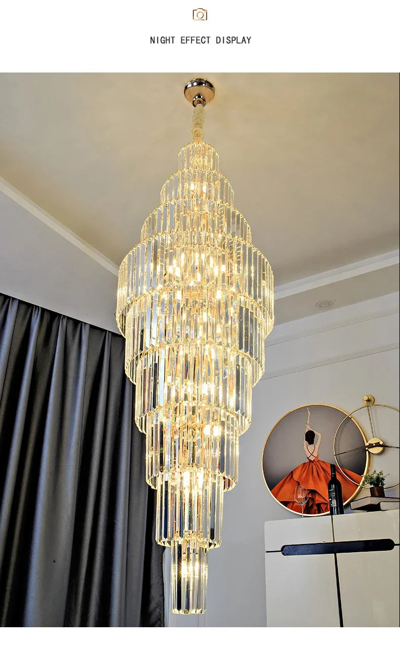 Duplex Building Chandelier Villa Living Room Crystal Lamp Hotel Luxury Chandelier High-end Spiral Staircase Long Chandelier. Gorgeous beauty arrives 30-42 days