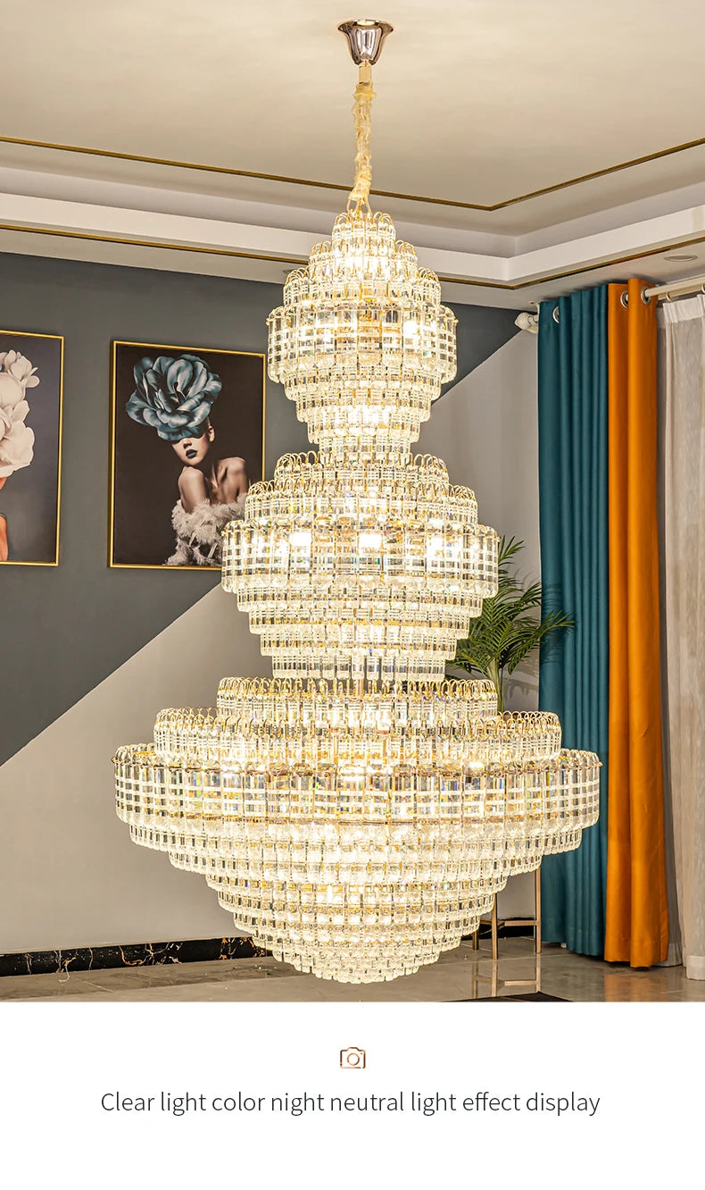 European Duplex Chandelier Luxury Hotel Lobby Loft Crystal Light Creative Personality Villa Living Room Stairwell Big Hanging, this Beauty ships from Europe, Arrival 29- 42 days