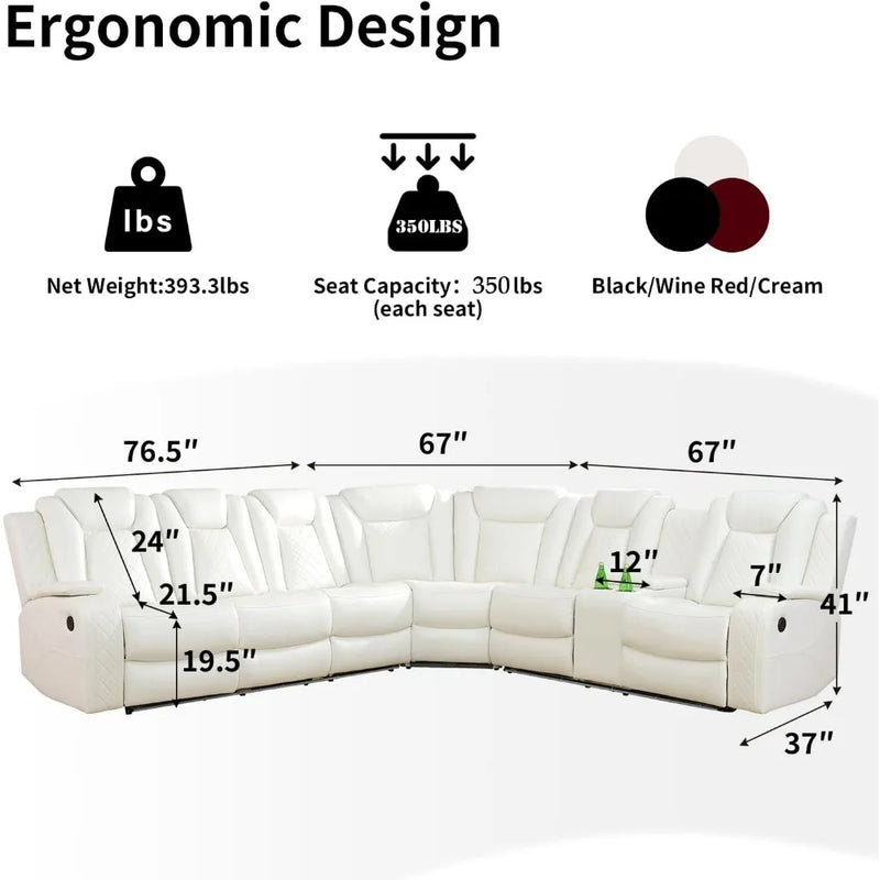 Recliner, Recliner Sofa Sectional Sofa, Air Leather Reclining Corner Sectional Sofa Set, Cup Holder, Storage Console, Sofa