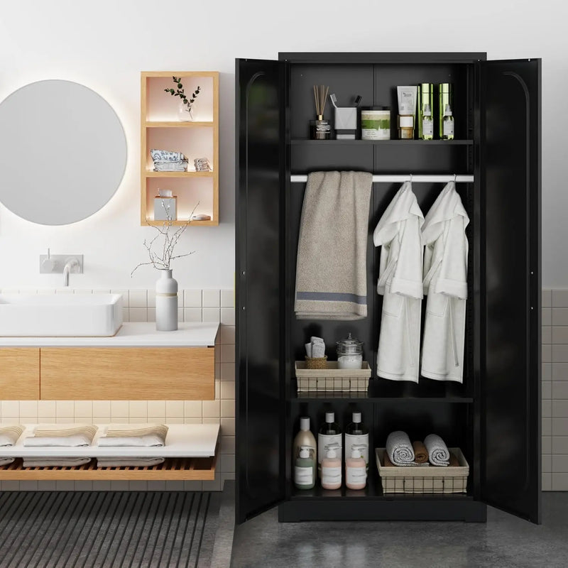 71" Tall Metal Storage Cabinet, Armoire Wardrobe Closet with Hanging Rod