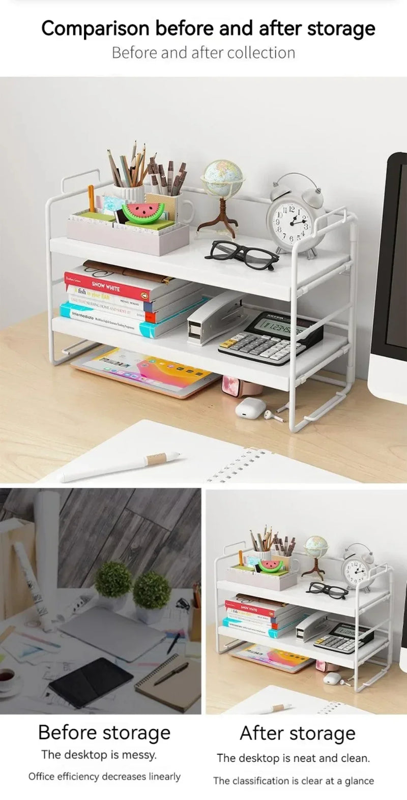 Desktop Bookshelf Organizer Multi-Layer Storage Rack Wooden Flower Shelf Kitchen Organizer Save Space Bedroom Makeup Stand Rack