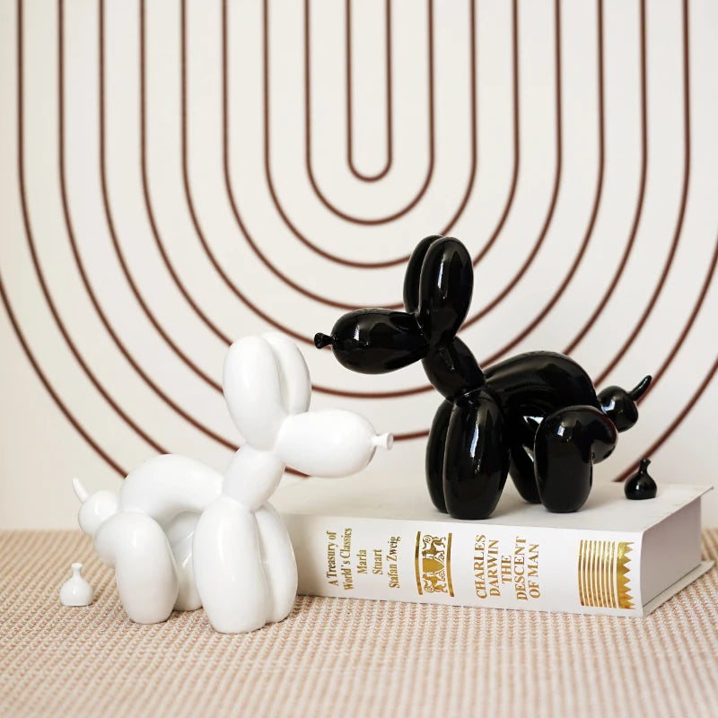 Cute Squat Balloon Dog Puppy Poop Statue Resin Animal Sculpture Craft Office Art Craftwork Tabletop Home Decor Collration Object