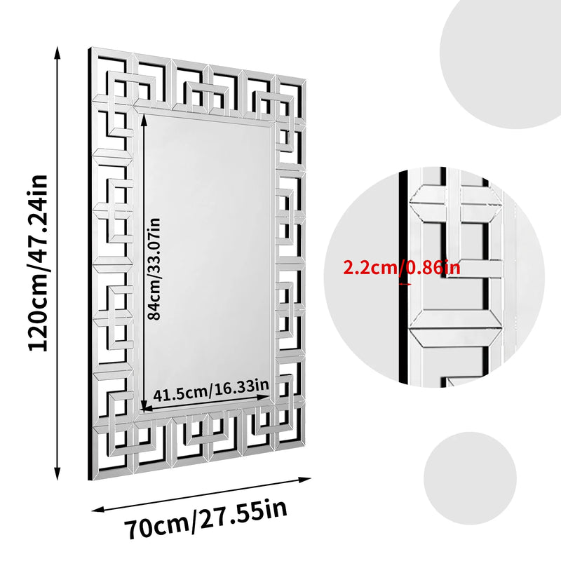 Upgraded 120CM Rectangle Silver Venetian Art Mirror Living Room Bathroom with Beveled Glass Edge Wall Mounted Accent Mirror
